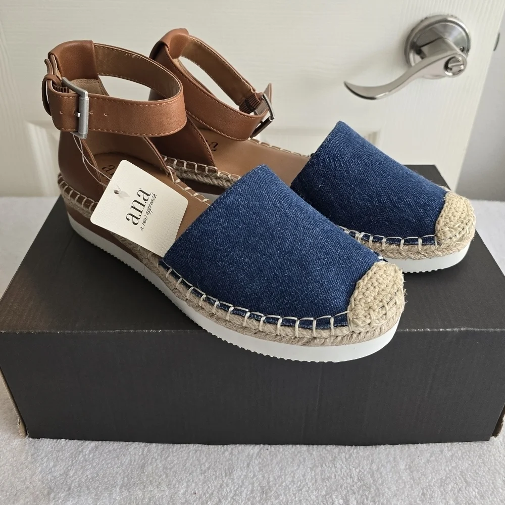 Ana Carrie Denim Espadrille Sandals Size 6M